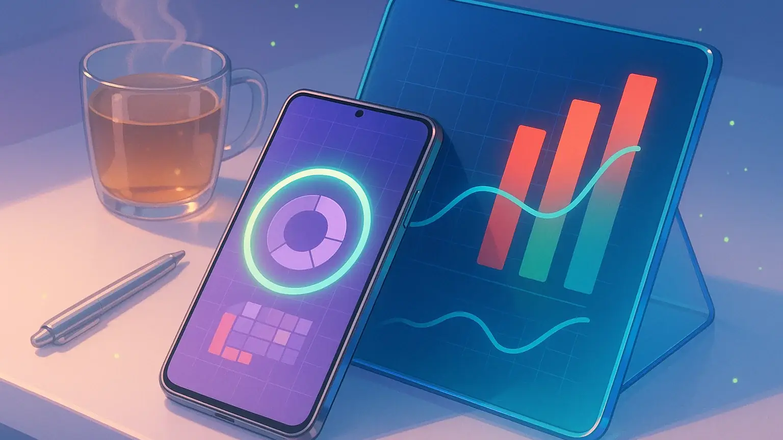 미래에셋증권 연금관리앱 화면과 ETF 수익률 차트를 보여주는 직관적인 인포그래픽