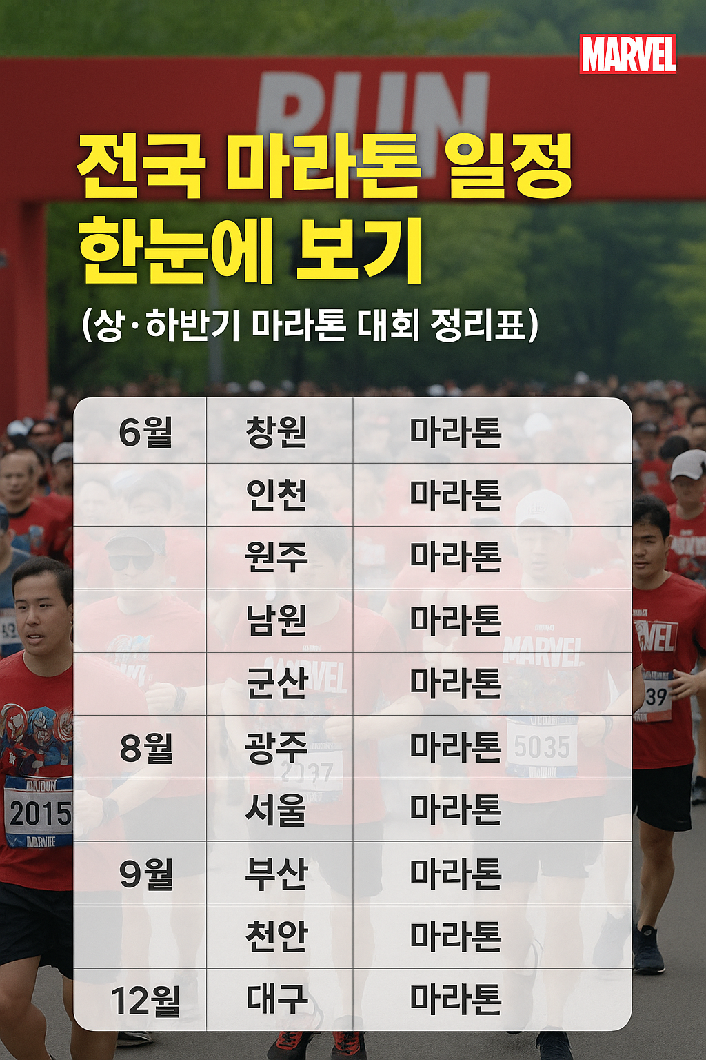 전국 마라톤 일정 한눈에 보기 (상·하반기 마라톤 대회 정리표) 관련 사진