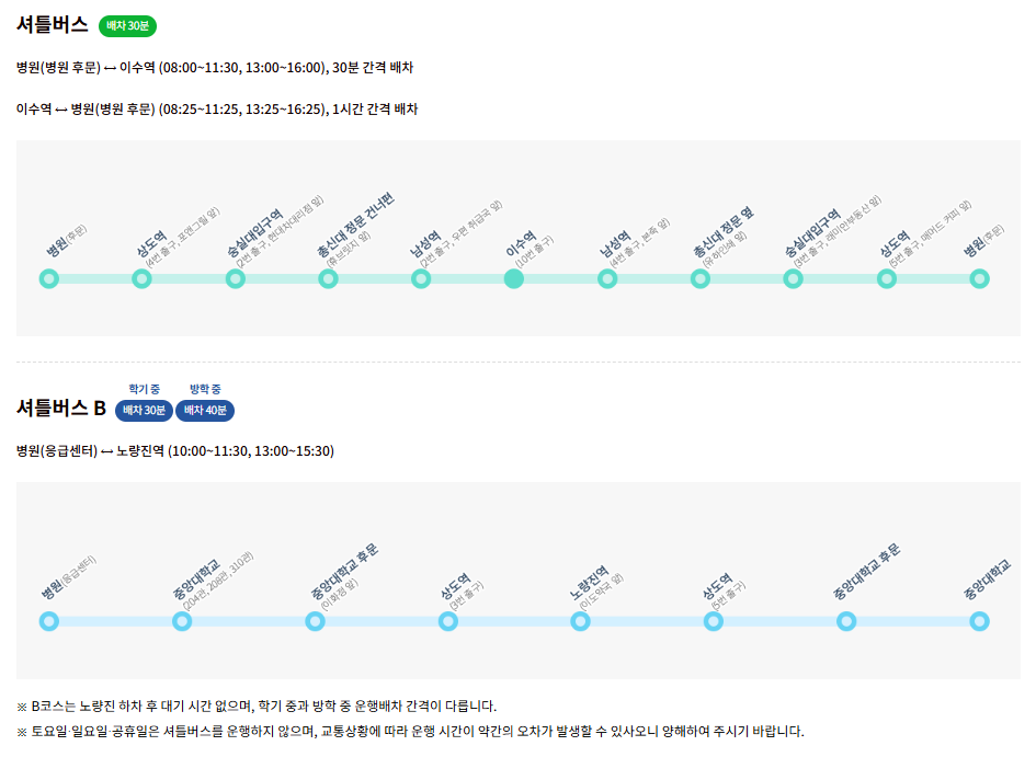 중앙대학교병원 셔틀버스 운행 안내