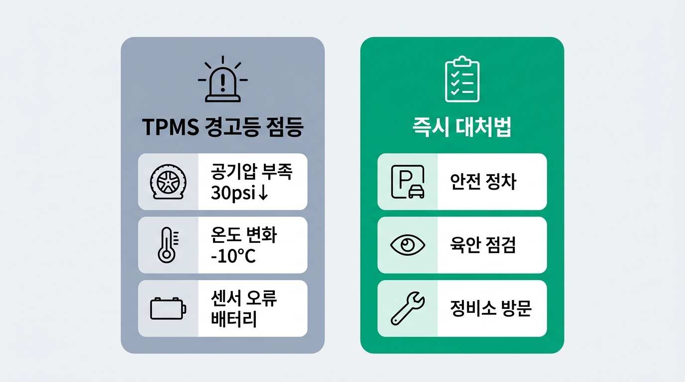 TPMS 타이어 공기압 경고등 원인 4가지와 단계별 대처법 인포그래픽