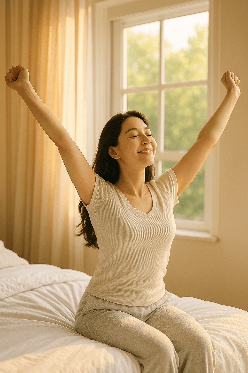 아침을 상쾌하게 일어나는 이미지