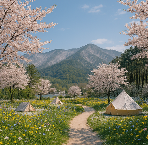 벚꽃과 야생화가 만발해 화사한 풍경