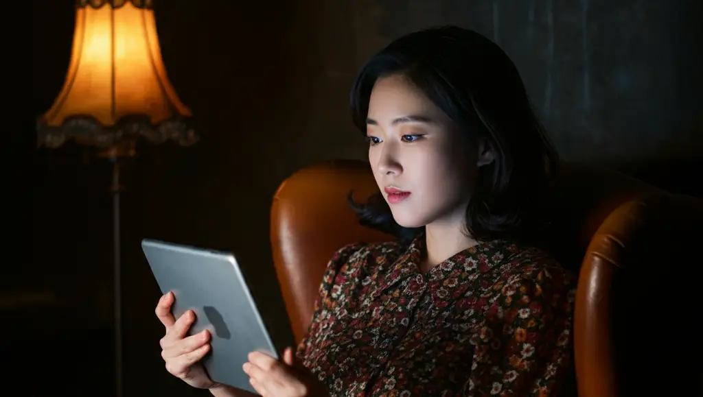 태블릿을 이용하는 여성