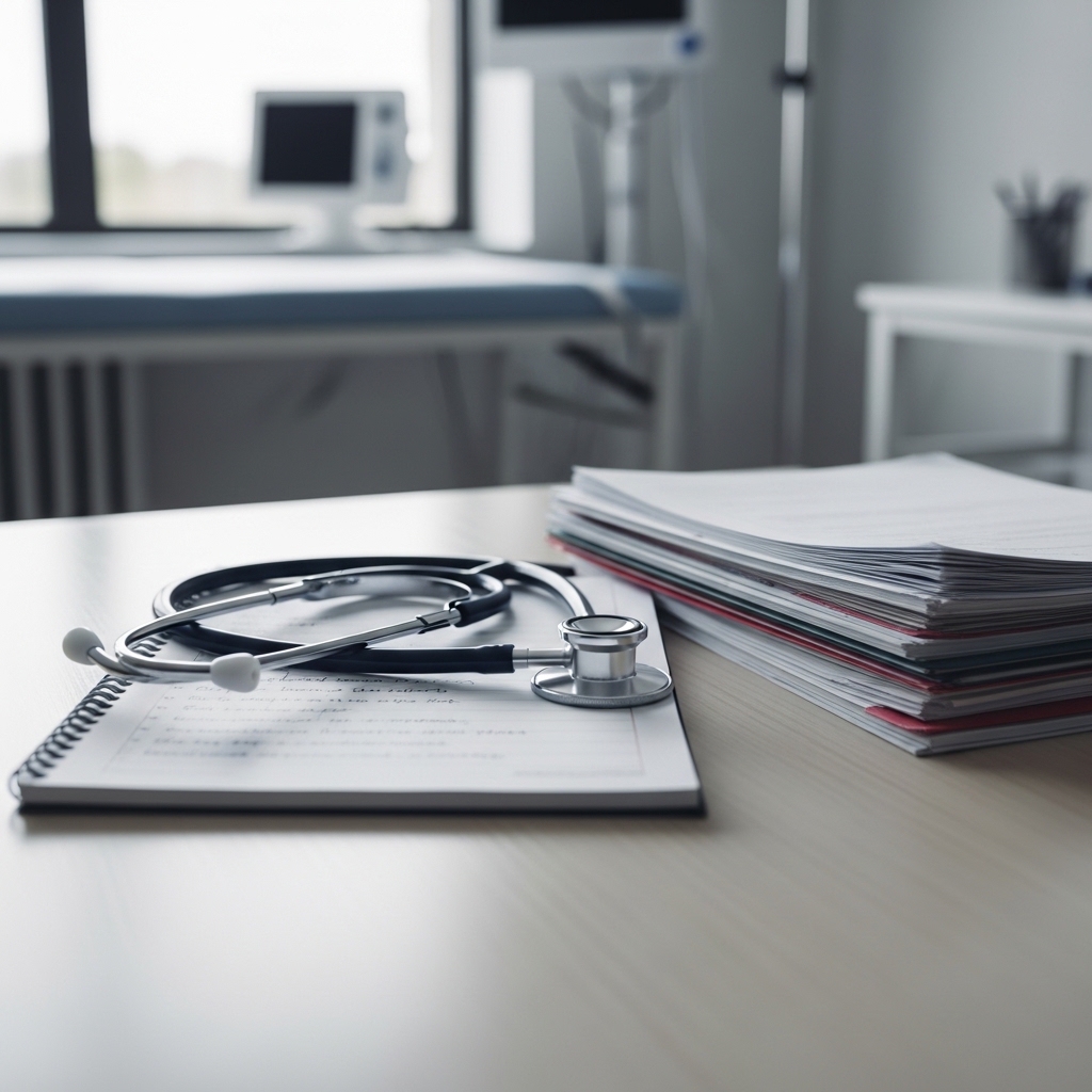 출혈이나 통증이 지속될 때 의료진 상담이 필요함을 나타내는 정물 이미지