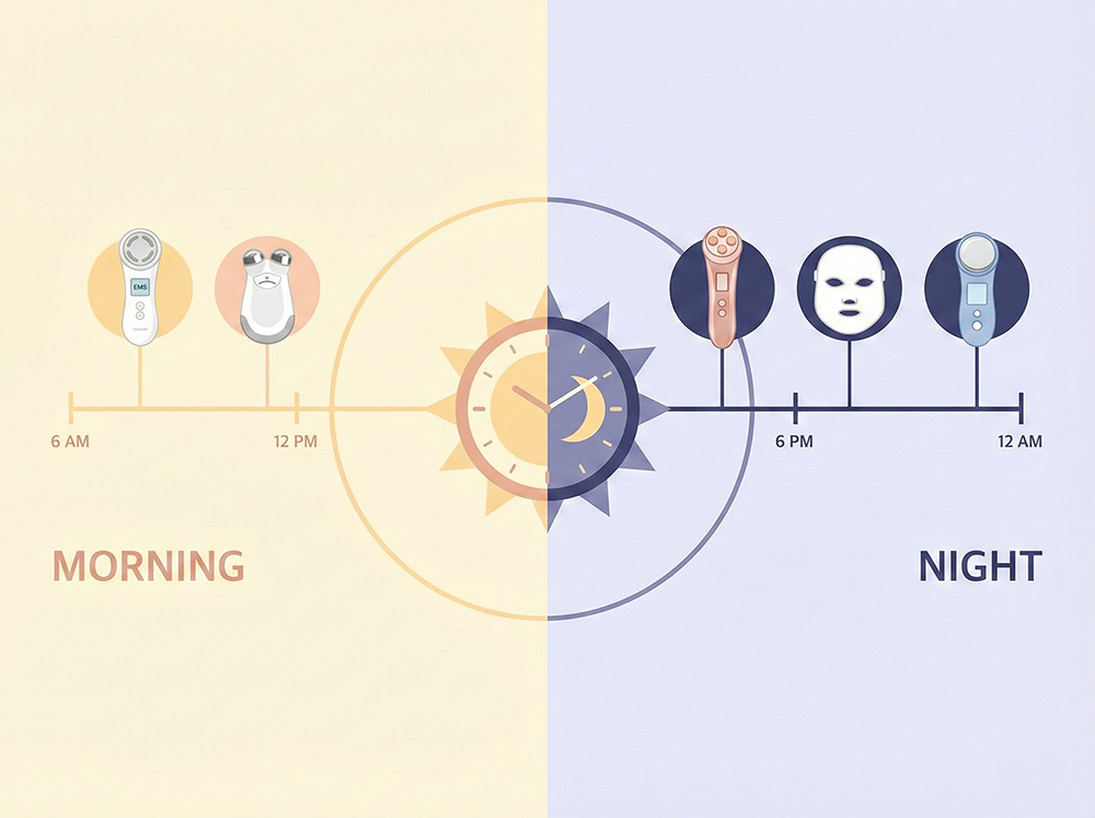 홈케어시간표, 아침홈케어, 밤홈케어, EMS, RF, LED마스크, 뷰티디바이스루틴
