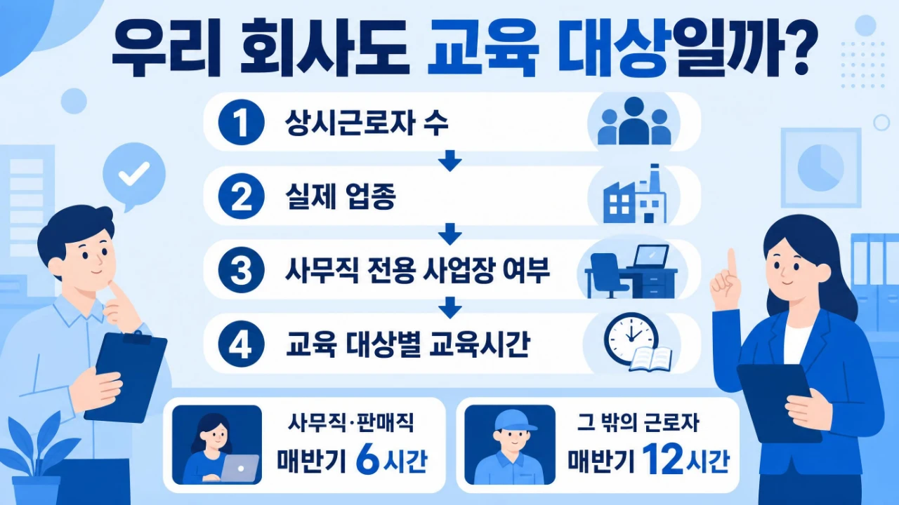 산업안전보건교육 대상 여부 근로자 수 업종 사무직 교육시간 확인 순서