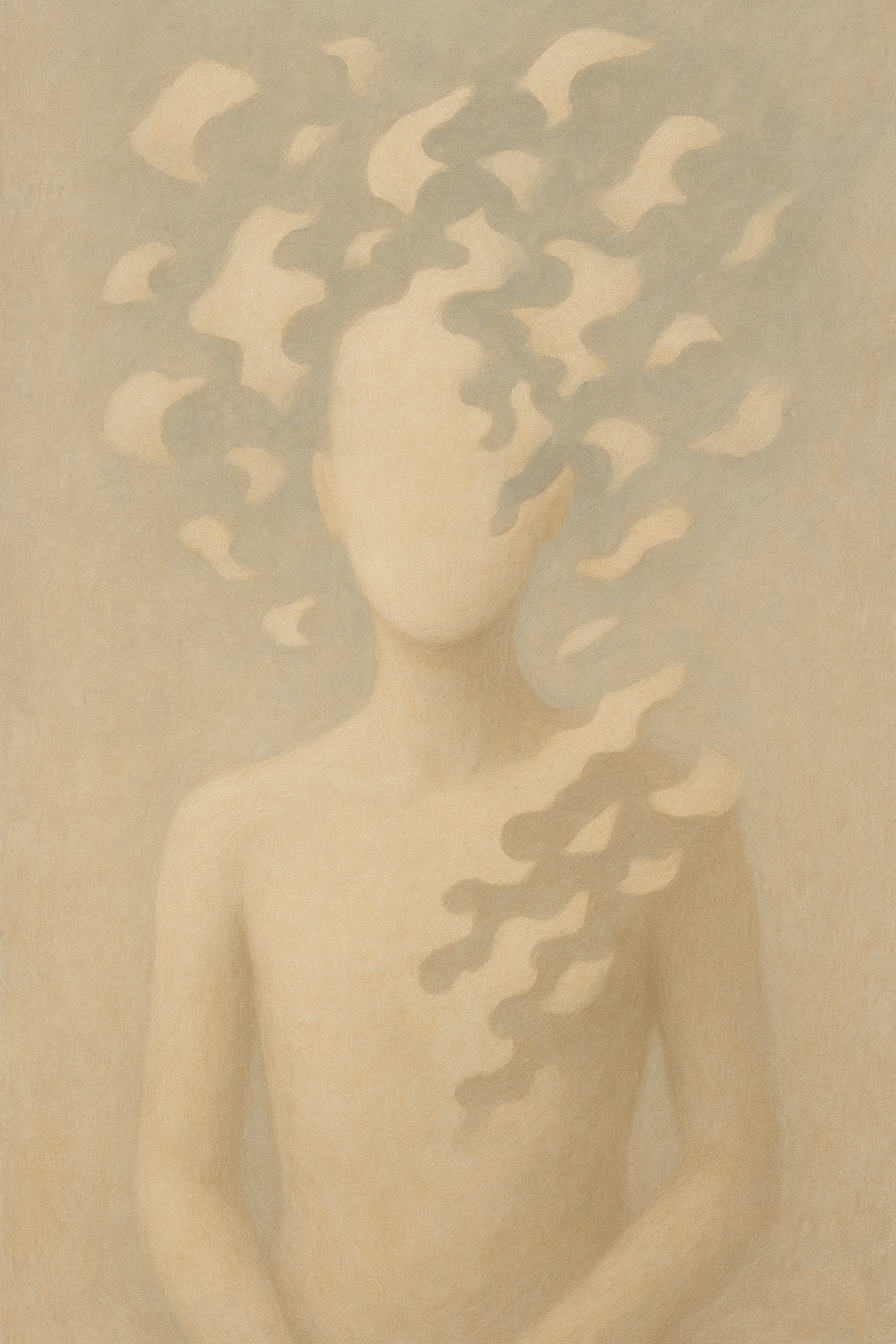 정체성을 잃어가는 인물을 표현한 추상적인 얼굴 없는 이미지