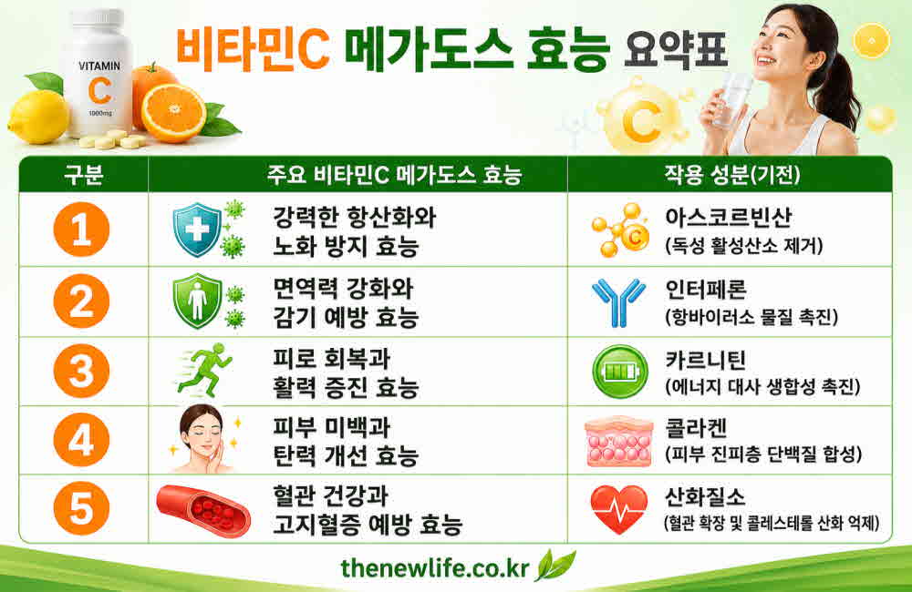 비타민C 메가도스 효능 요약표
