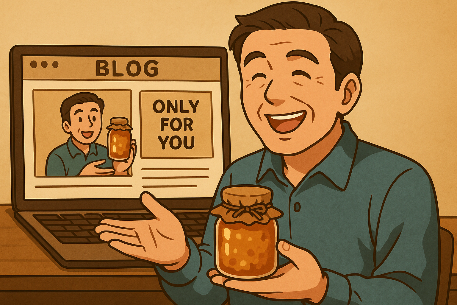 상품을 소개하는 중장년의 모습