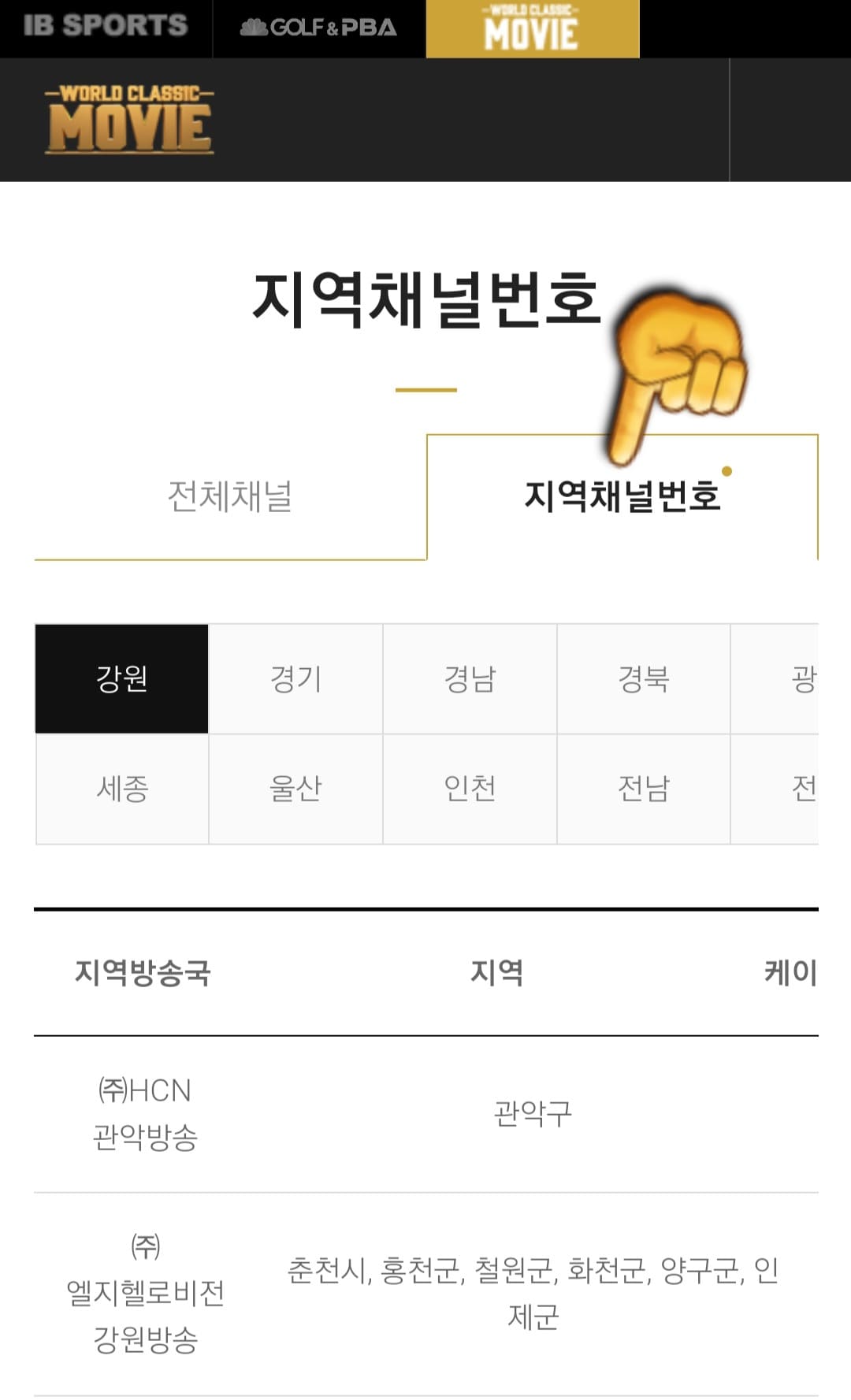 월드-클래식-무비(WORLD-CLASSIC-MOVIE)-편성표-및-채널번호-확인-방법-안내-추가로,-지역별-채널-번호를-확인하려면-지역-채널-번호-메뉴를-클릭하면-강원,-경기,-경남,-경북,-광주,-대구,-대전,-부산,-서울,-세종,-울산,-인천,-전남,-전북,-제주,-충남,-충북-등-원하는-지역을-선택할-수-있습니다.