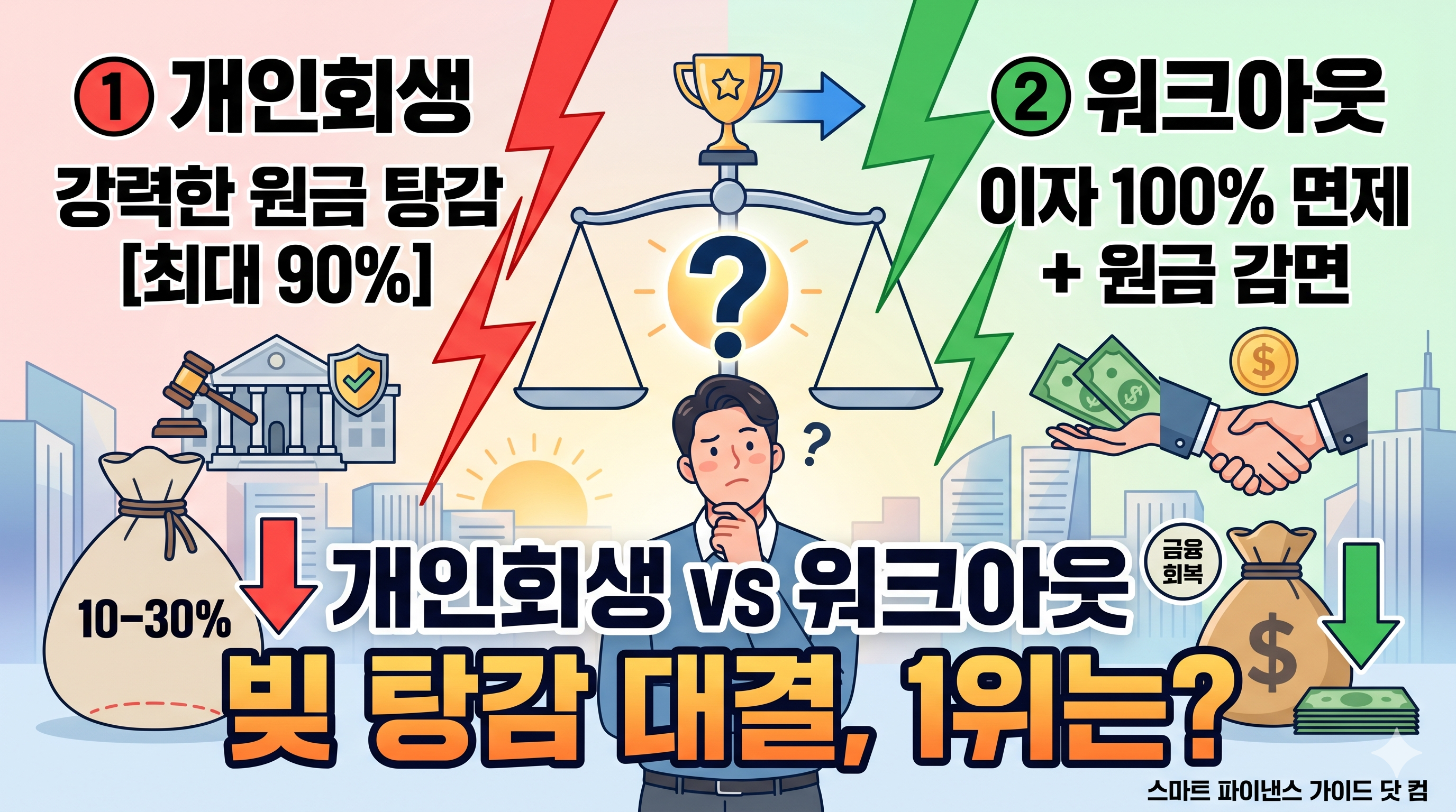 개인회생과 신용회복위원회 워크아웃의 탕감률, 신청 조건, 비용, 독촉 차단 효과를 한눈에 비교한 표와 2026년 최신 채무 조정 제도 선택 가이드