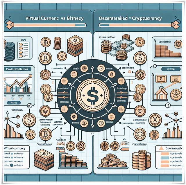 가상화폐와 암호화폐의 차이를 비교하는 다이어그램