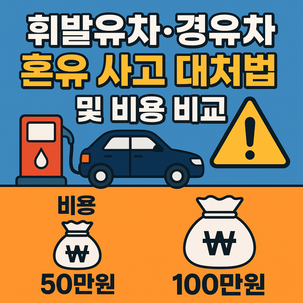 휘발유차·경유차 혼유 사고 대처법 및 비용 비교(보험 vs 자차) 인포그래픽