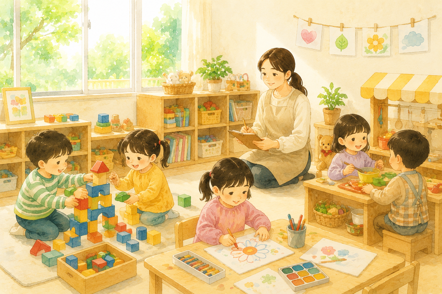 활기찬 유치원 교실 풍경