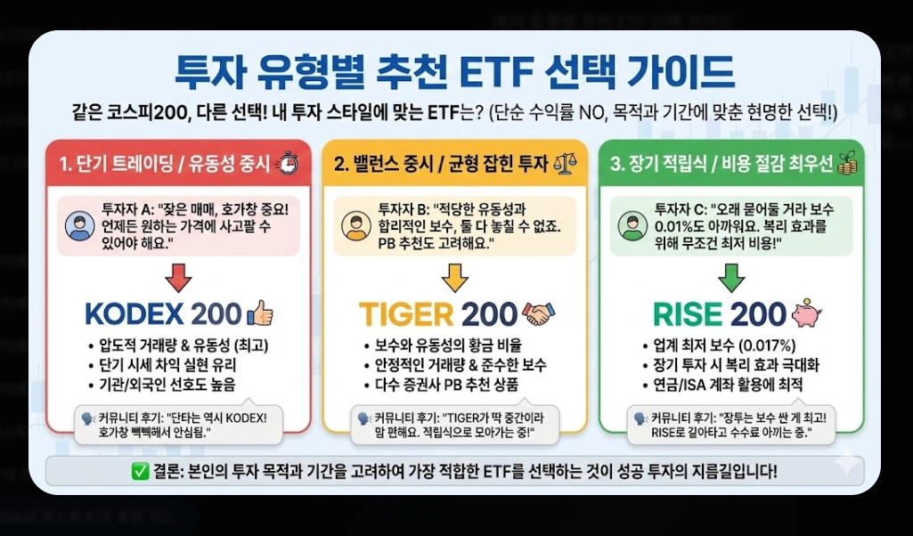 코스피200 ETF 추천 TOP 3 [2026년] KODEX vs TIGER vs RISE 완벽 비교
