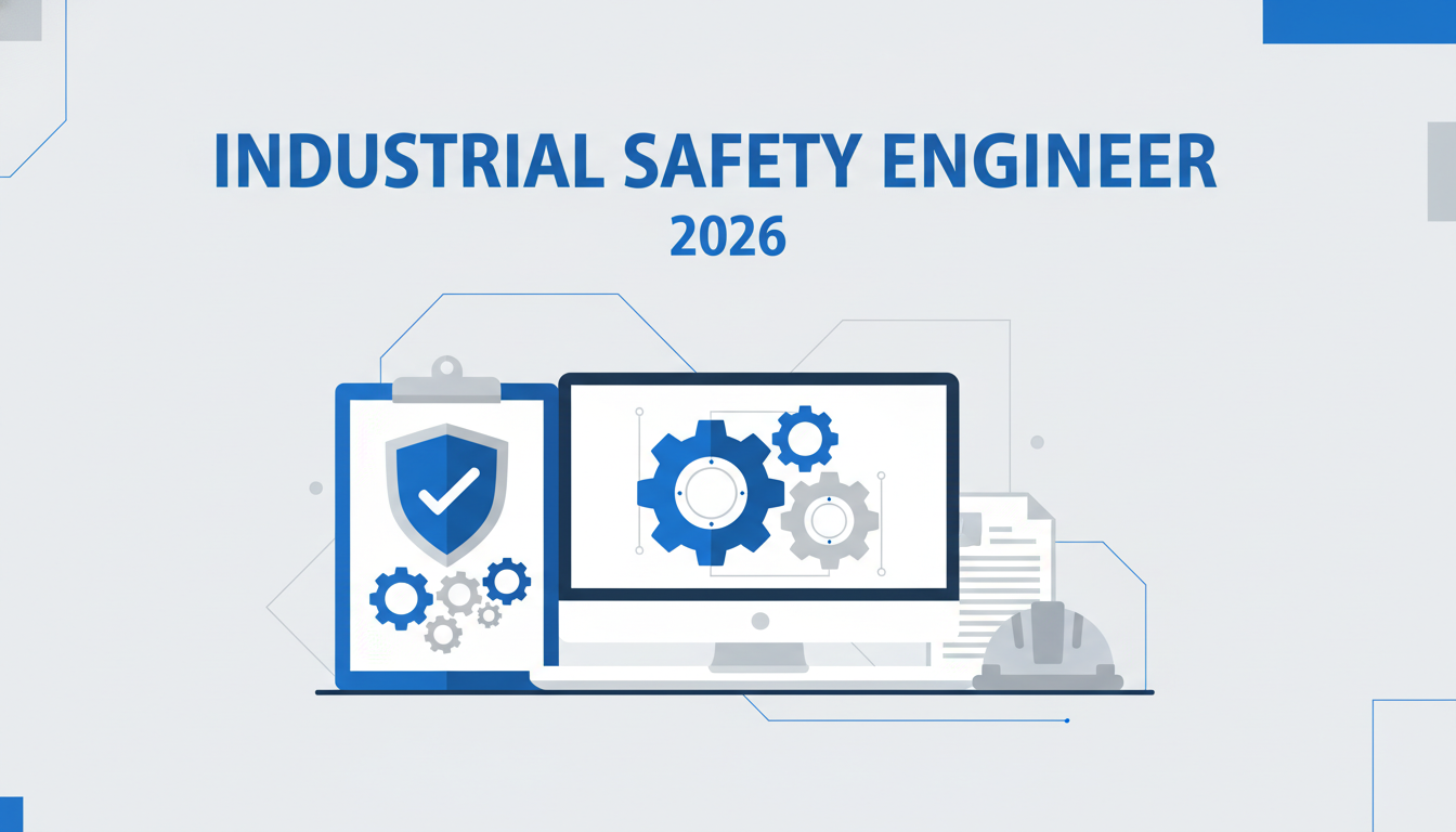 2026년 산업안전기사 자격증 준비를 나타내는 깔끔한 벡터 그래픽 일러스트