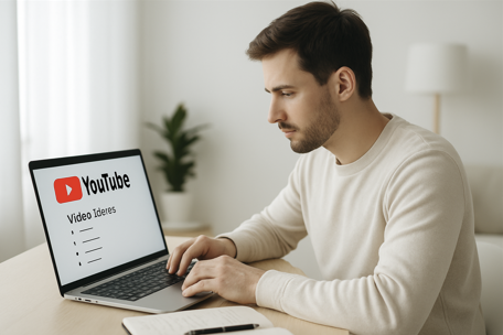 노트북 앞에 앉아 유튜브 스크립트를 ChatGPT로 작성하는 남성