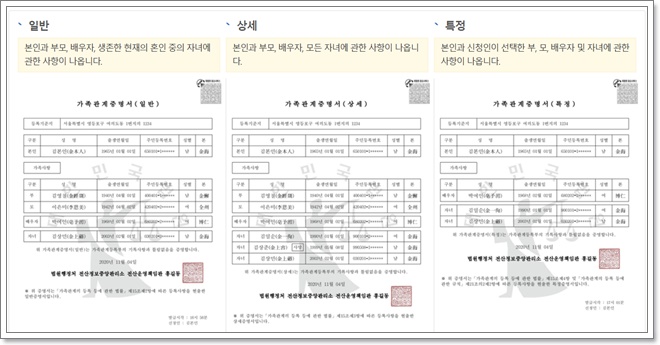 가족관계 증명서 인터넷 발급 핸드폰 발급 방법 종류