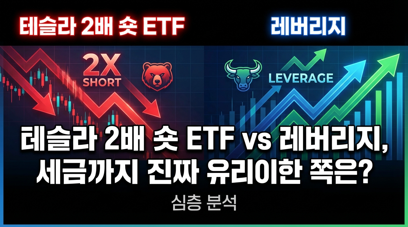 TSLQ vs TSLL 완벽 비교! 테슬라 2배 숏 ETF와 레버리지 ETF의 구조, 변동성 손실, 세금(양도소득세 22%, 손익통산, 250만원 공제)까지 실제 투자자 후기 기반 분석. 상황별 최적 전략 가이드 포함.