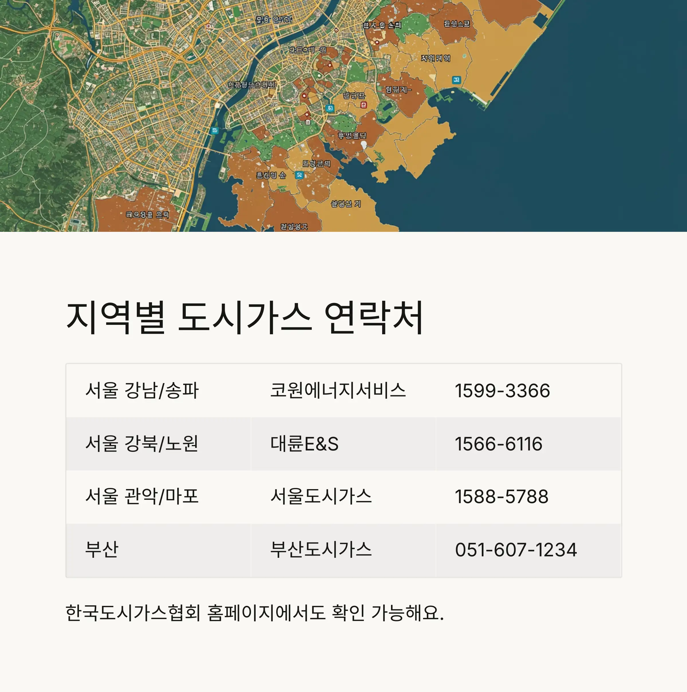 🔍 지역별 도시가스 고객센터 안내