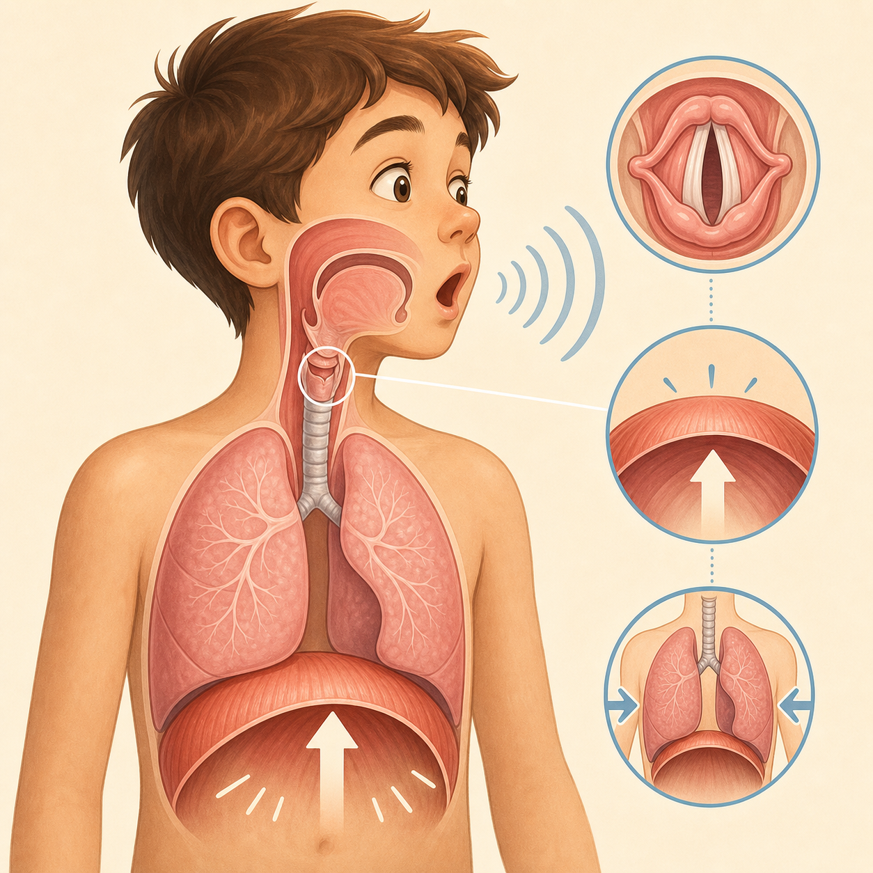 Simple educational illustration of the diaphragm causing hiccups