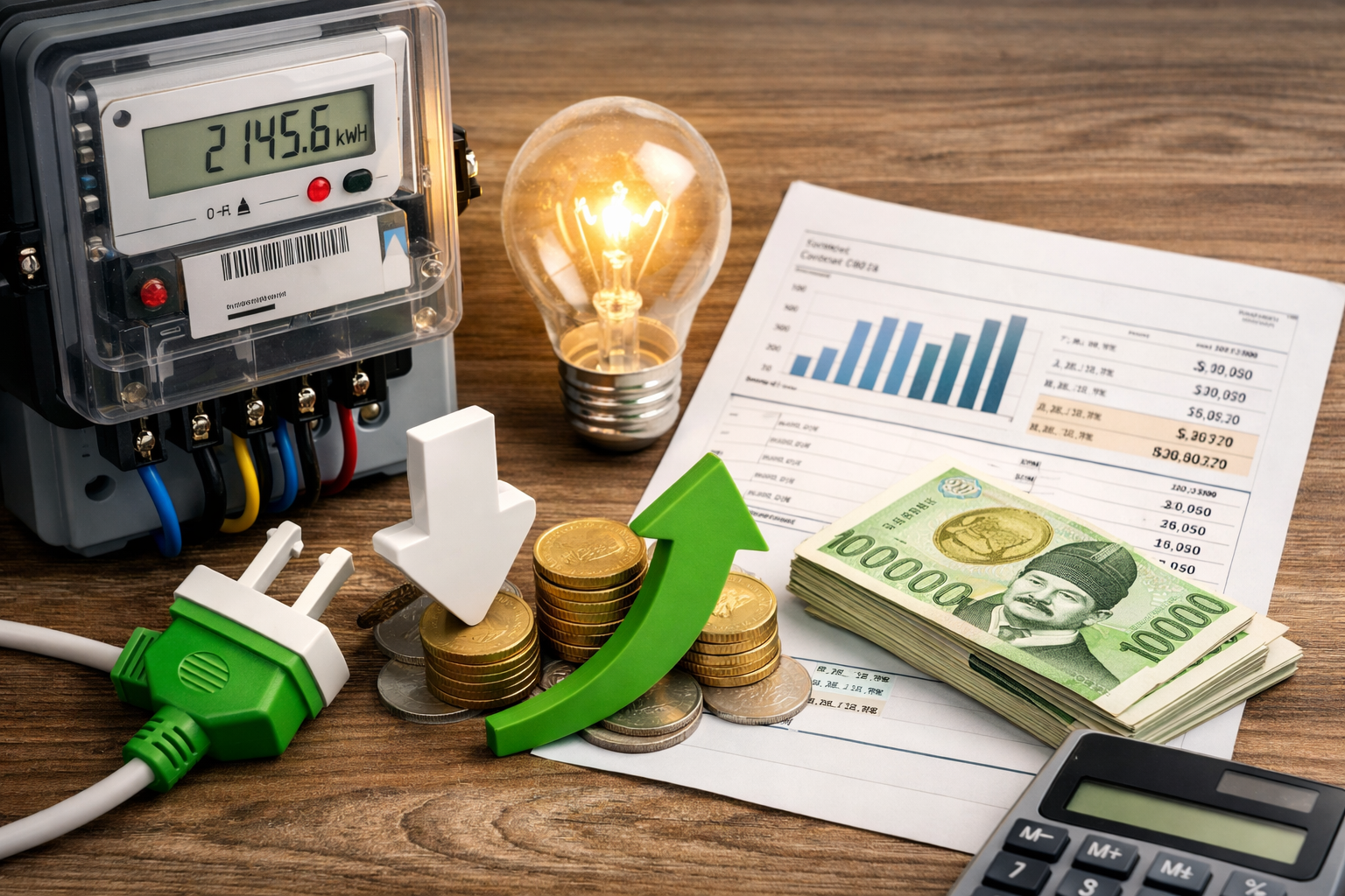 가정용 전기 계량기와 전기요금 고지서를 통해 전기요금 절감과 에너지 캐시백 제도를 설명하는 이미지