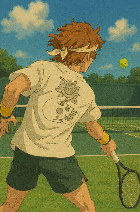 안드레이 루블레프가 포핸드를 치는 뒷모습