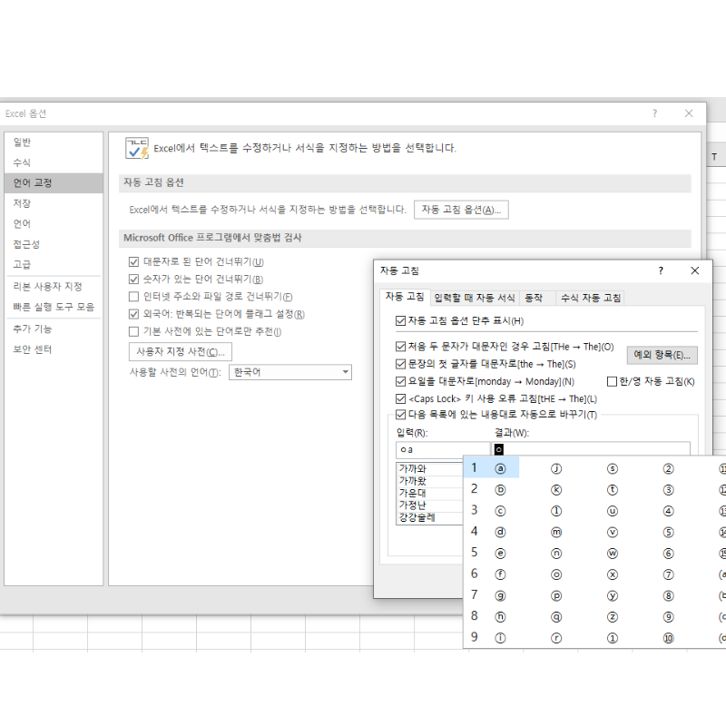 엑셀 특수기호 사용법