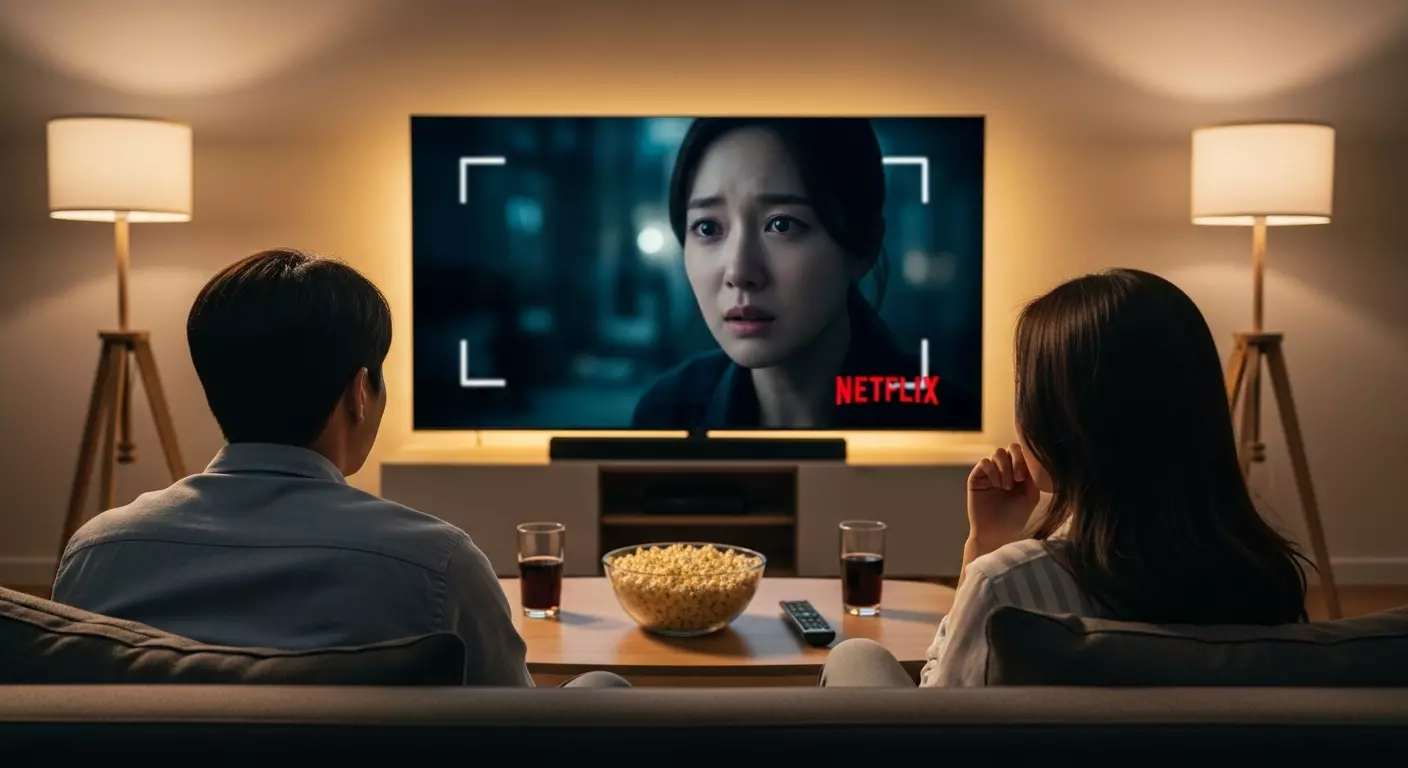 남자와 여자가 넷플릭스 시청하고 있는 장면