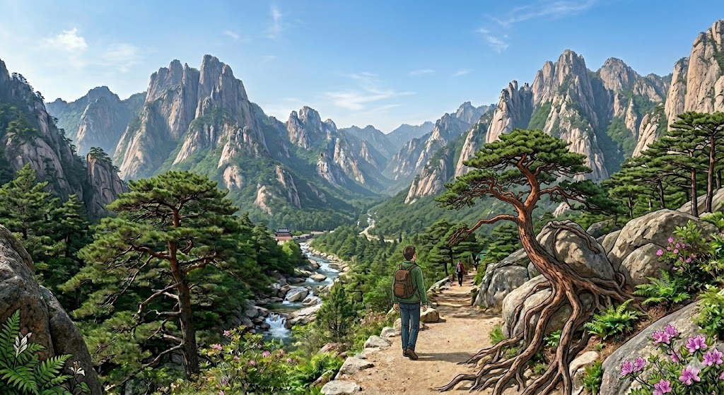 금강산에서 산책하는 모습