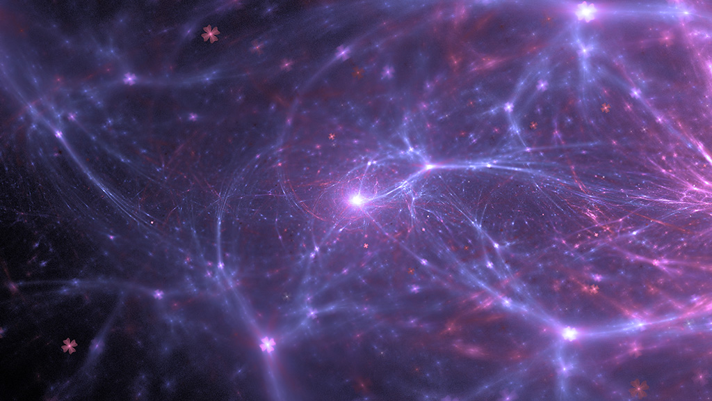 우주 혹은 인간의 세포 속을 표현한 듯한 보라색 톤의 이미지