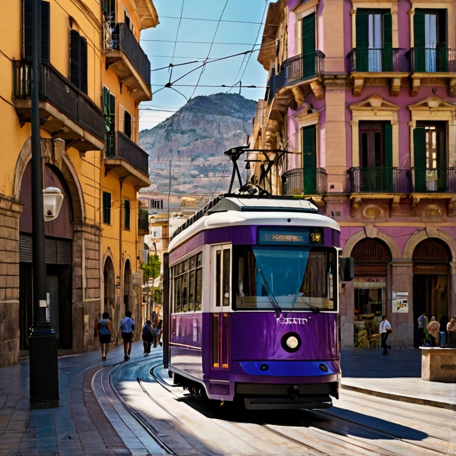 팔레르모 대표 대중교통 트램을 묘사한 이미지