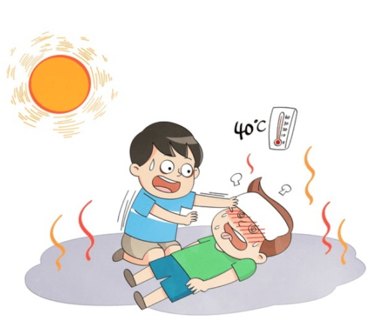 여름철 폭염 속에서 두통과 어지럼증을 느끼며 이마를 짚고 있는 일사병 초기 증상의 환자 모습