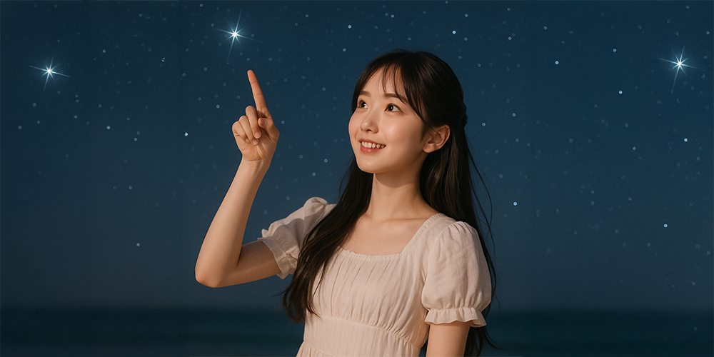 꿈에서 별을 보고 신기해하는 여성