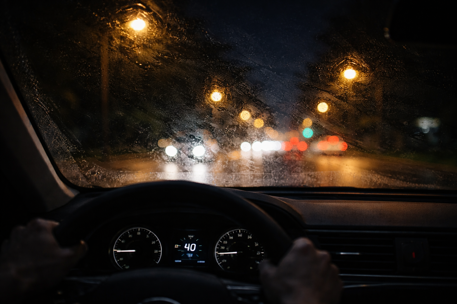 자동차 유리에 유막이 생겨 야간에 불빛이 번지는 현상