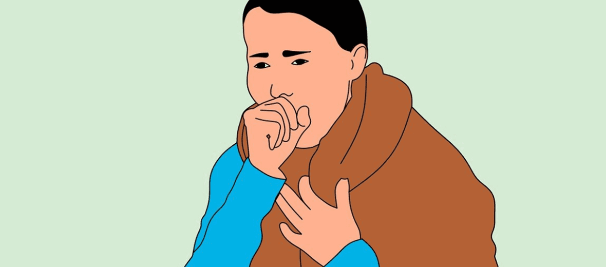 기침을 심하게 하고 있는 여성