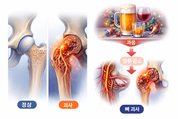 연말 과음, 대퇴골두무혈성괴사 위험 증가 관련 이미지