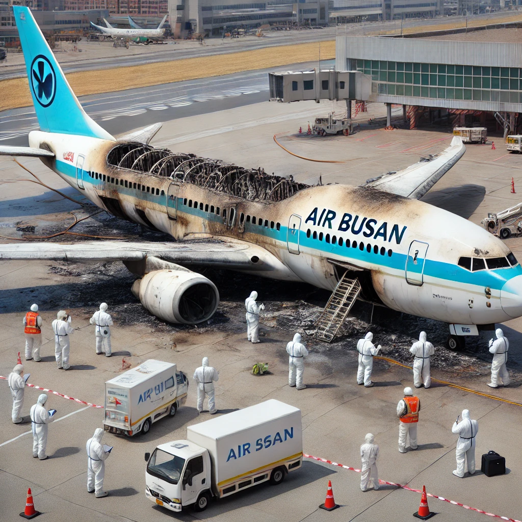 김해국제공항에서 발생한 에어부산 항공기 화재 사고의 조사 현장