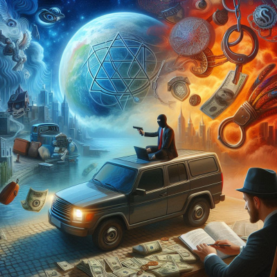 꿈과 현실의 경계에서 다양한 상징들이 펼쳐진 이미지.