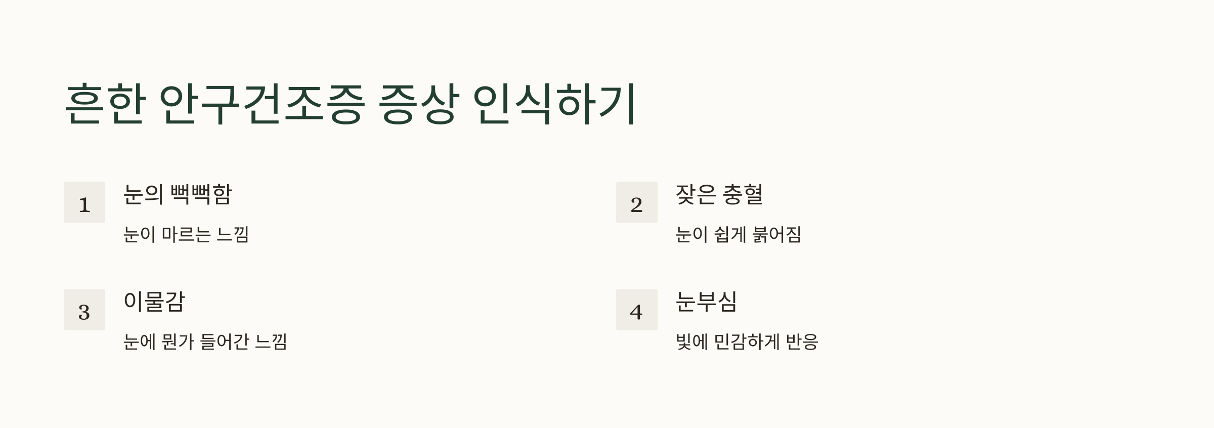 안구건조증 증상에 대한 요약 사진