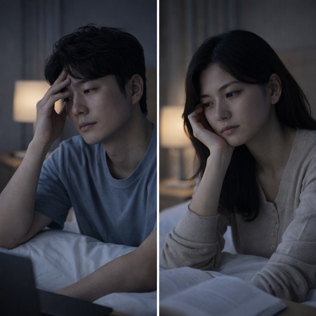 금연 후 금단증상으로 수면이 불편해지는 모습을 표현한 이미지