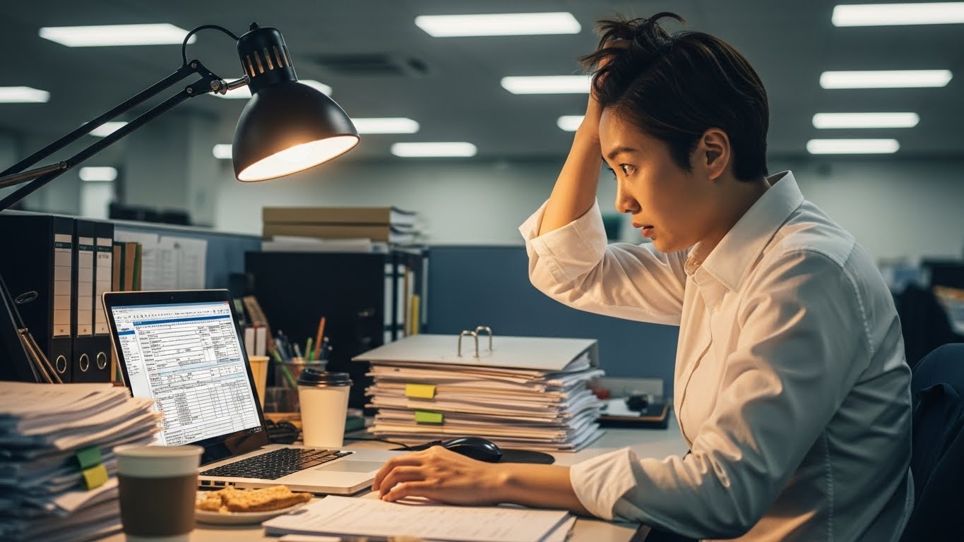 연말정산 시즌에 복잡한 주택 관련 공제 서류를 확인하며 고민하는 한국 직장인