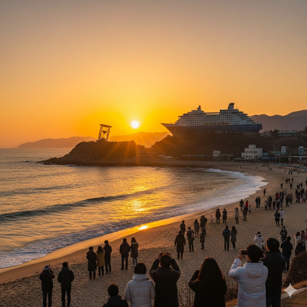 정동진 바닷가의 일출 모습