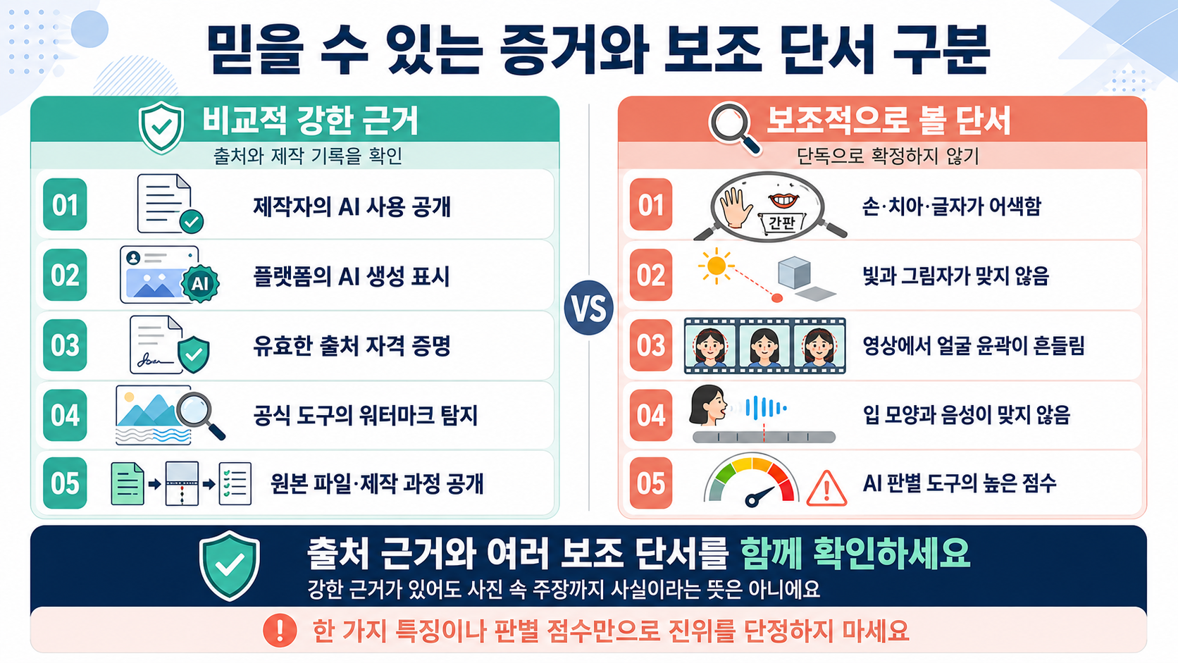믿을 수 있는 증거와 보조 단서 구분
