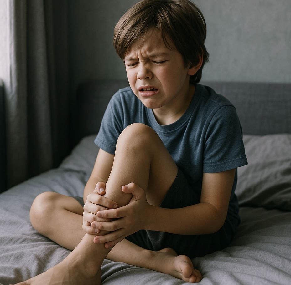 성장통으로 인해 힘들어 하는 아이 사진