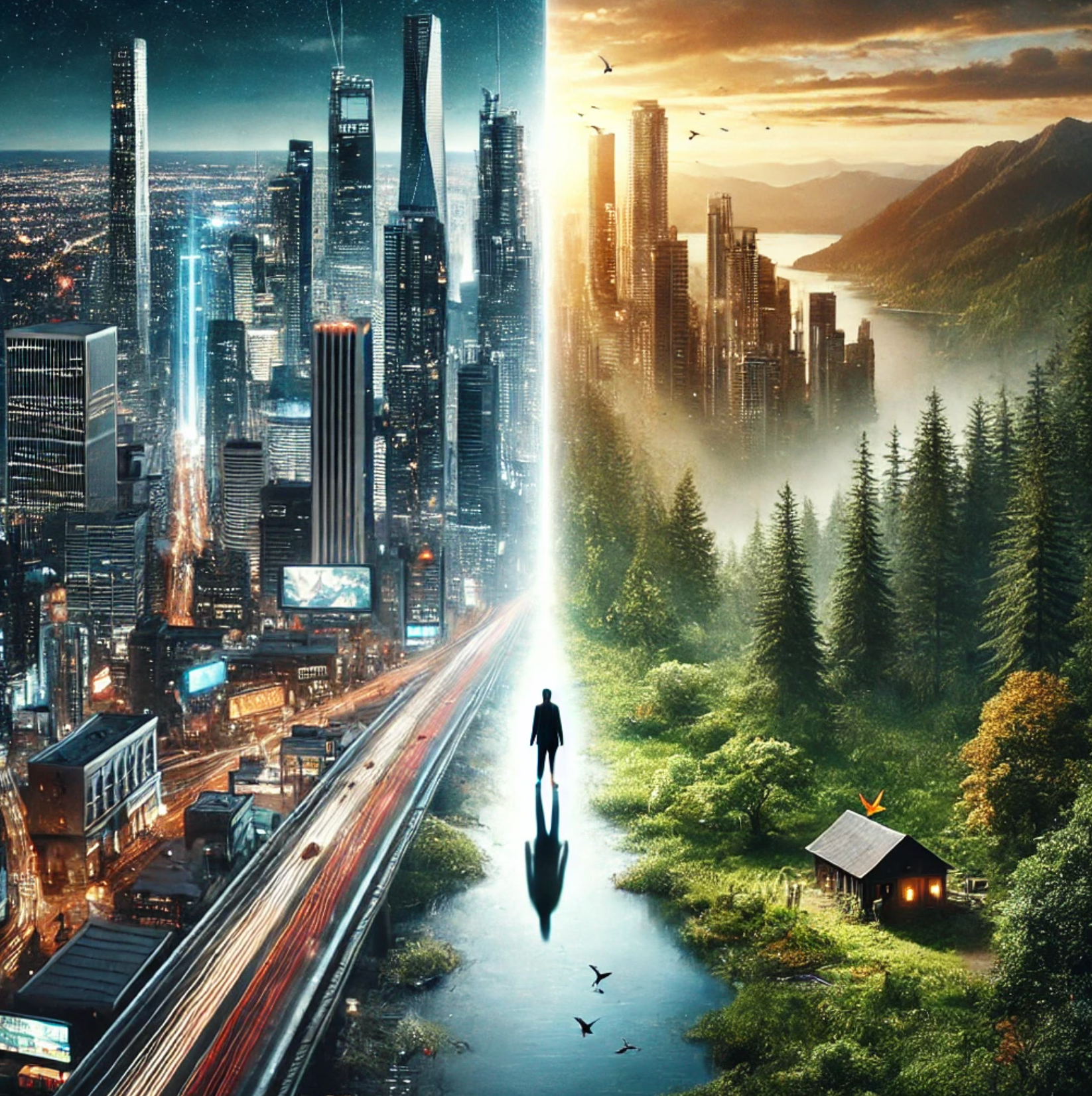 도시와 자연의 영화 배경 포스터