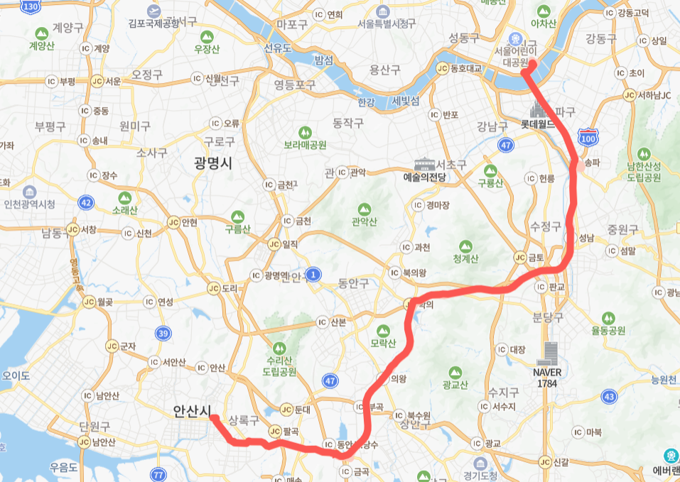 서울-성남-수원-안산-의왕-8147번-버스-노선-지도