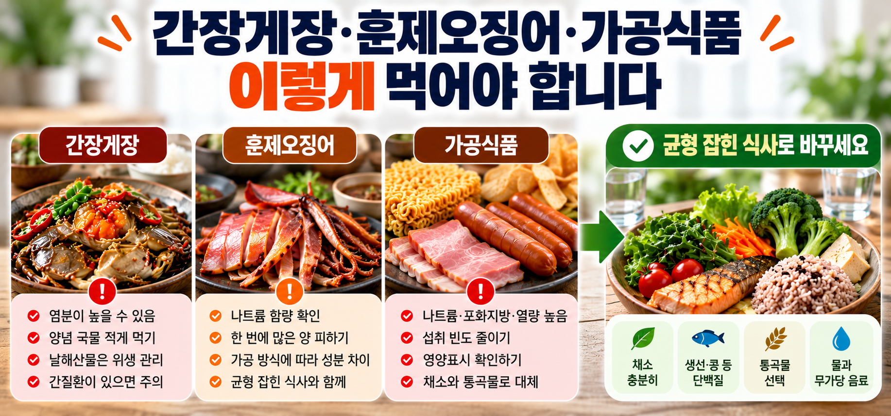 간장게장&middot;훈제오징어&middot;가공식품 섭취 시 주의사항과 간 건강을 위한 균형 잡힌 식사