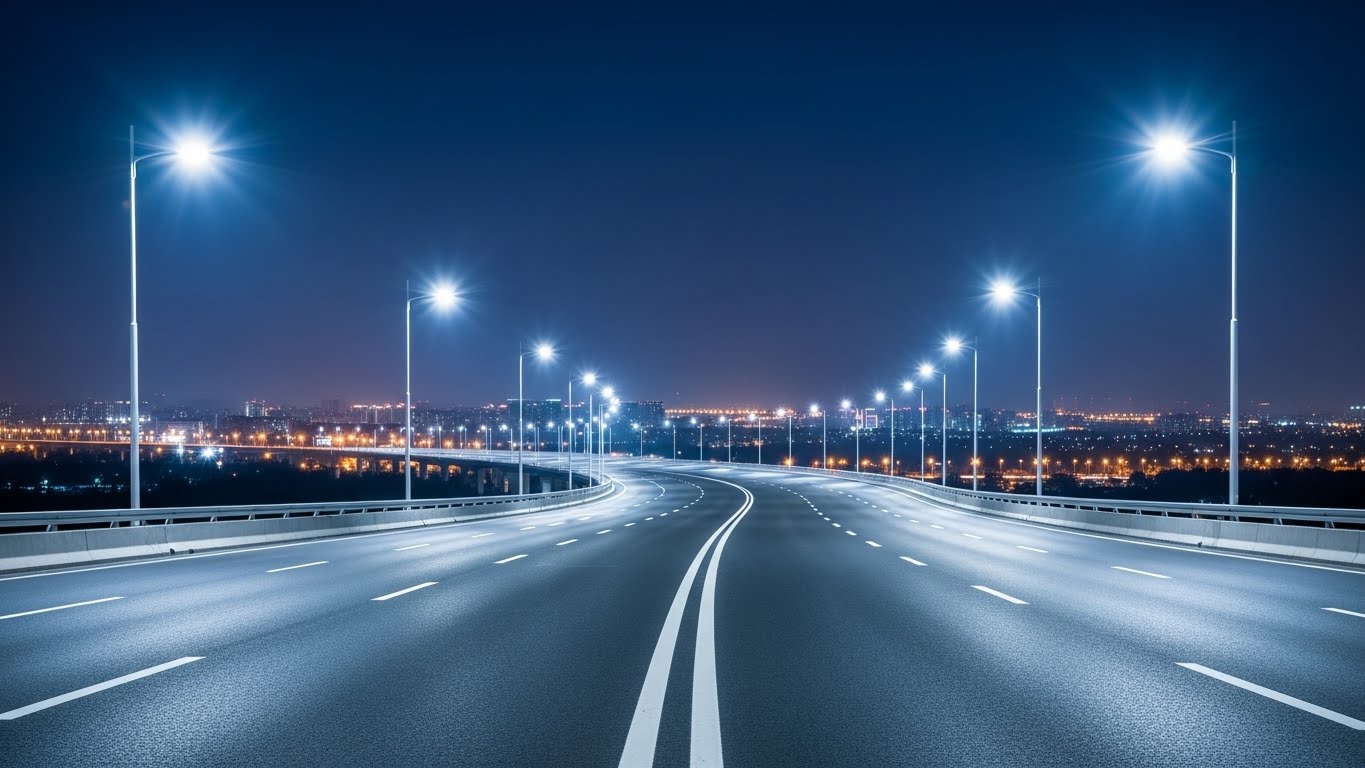 심야 시간대에도 AI 카메라가 작동 중인 정갈하고 질서 정연한 도시의 밤 도로 풍경