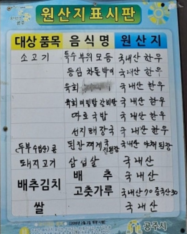 시장정육점식당-원산지표시판